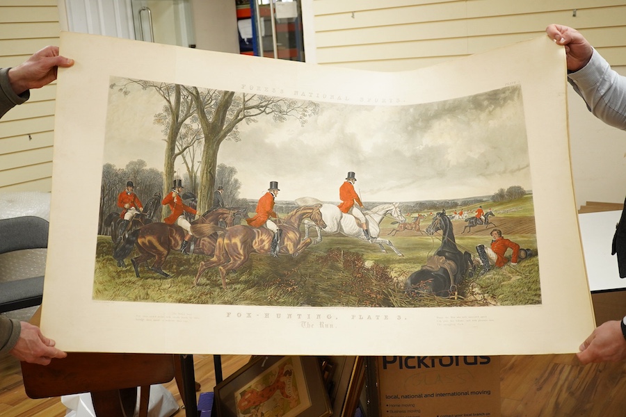 After J. F. Herring, a set of four fox hunting prints to include ‘The Kill’, published 12th April 1852, unframed. Condition - poor